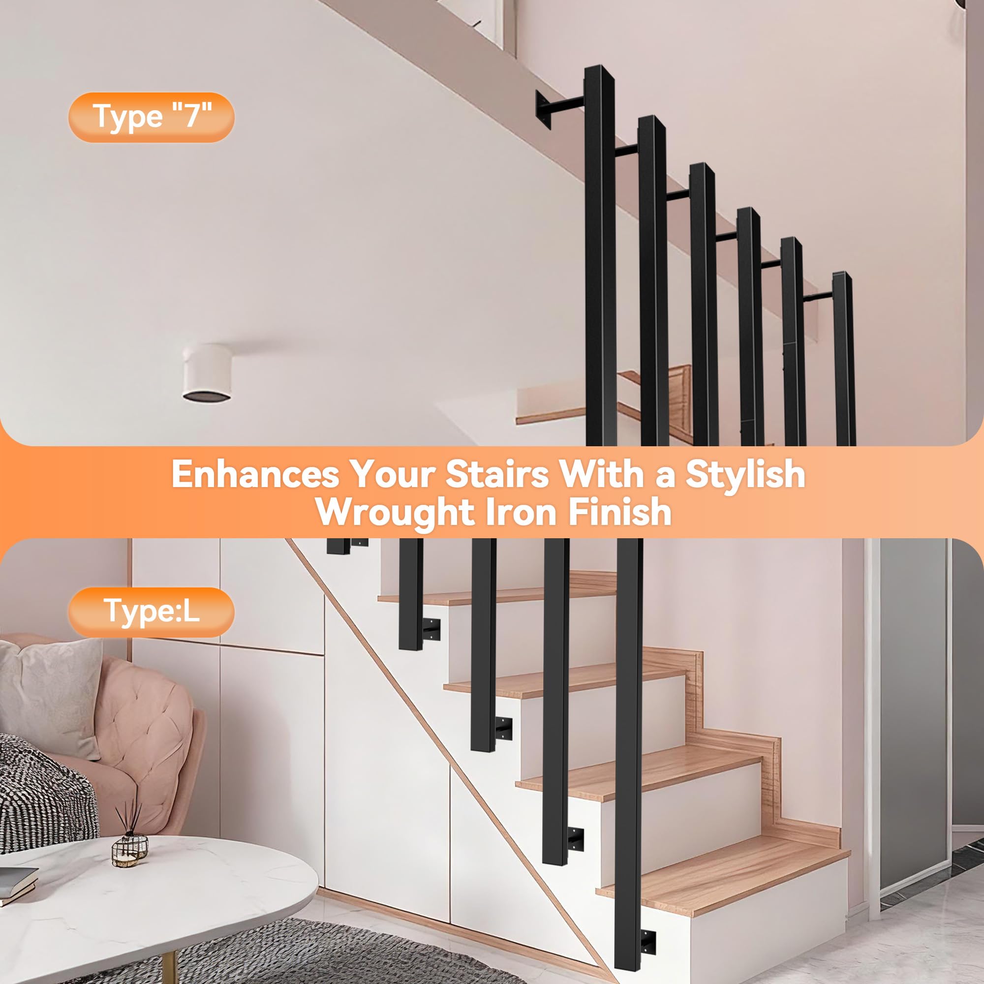 Treppengeländer Innen, Geländer Treppe Schwarz, Metall Handlauf Treppe L Form, Matt Geländerpfosten Handläufe für Treppen, Treppengeländer, Treppenhandlauf für Dachböden, Flure (120cm)