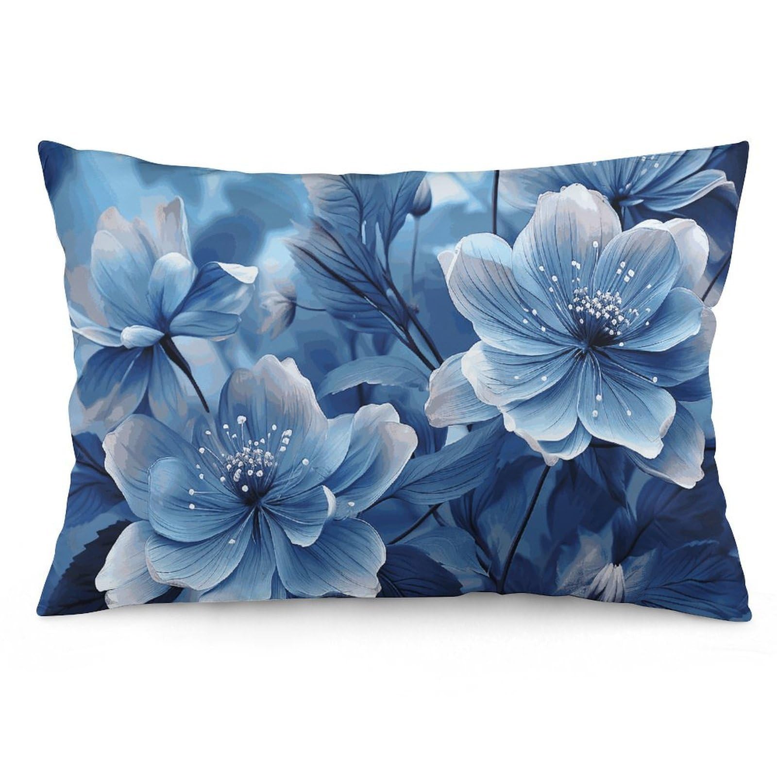 NTVOWPZO 2 Pack Decoration Throw Pillow Covers 12 "x20 Pillowcases Covers Blooming Blue Flowers Pillowcases Modern Farmhouse Home Decor Sofa Cushions Covers for Couch Bed Living Room