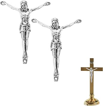 VOSCHOIX 2Pcs Jesus Crucifix Figurine, Alloy Religious Statue Holy Catholic Sculpture for DIY Craft Crucifix Cross Wall Decor