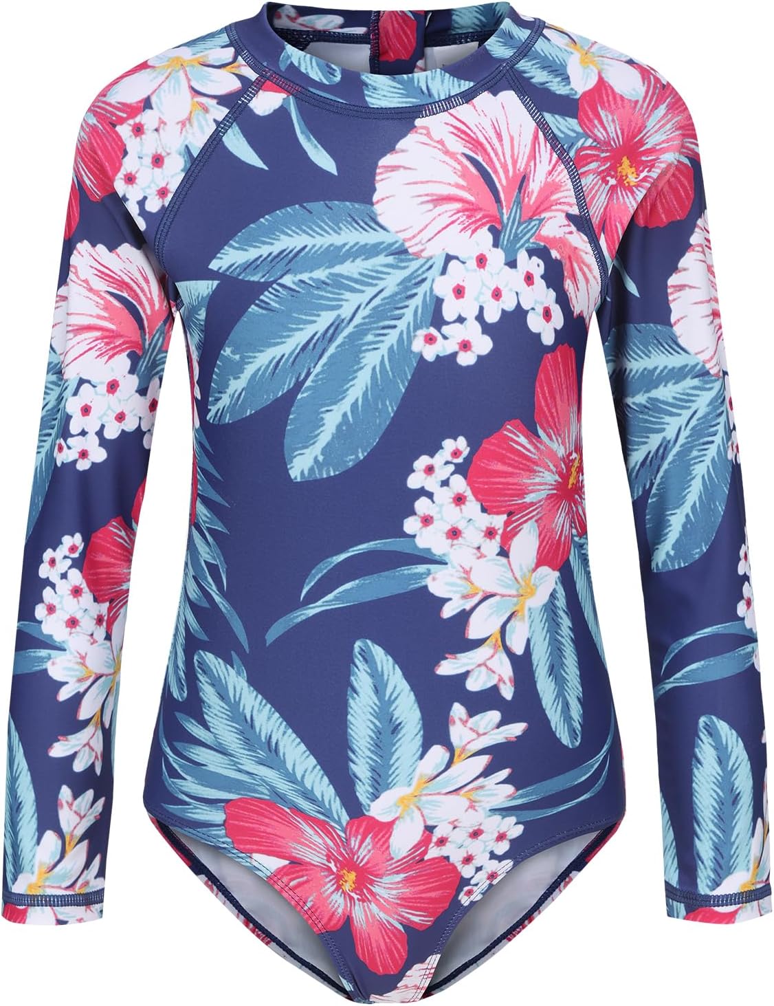 Girls One Piece Swimsuits Long Sleeve Rash Guard for Kids Girls Hawaiian Swim Shirts UPF 50+ Sun Protection