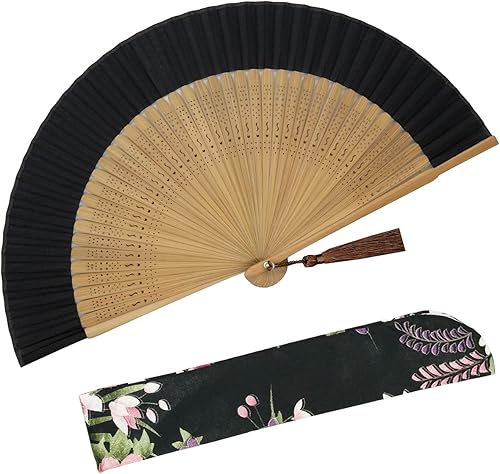 Zolee Abanico de mano plegable para mujer, plegable, chino, japonés, vintage, de seda de bambú, para sofocos, baile, actuación, decoración, fiesta,