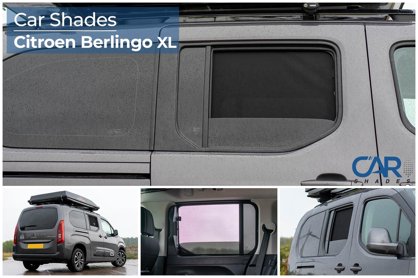 Car Shades Set (Porte Laterali Posteriori) Compatibile con Citroen Berlingo incl. XL/Peugeot Rifter/Opel Combo Life/Toyota Proace City 2018- (2-Parti) Tendine Parasole su Misura