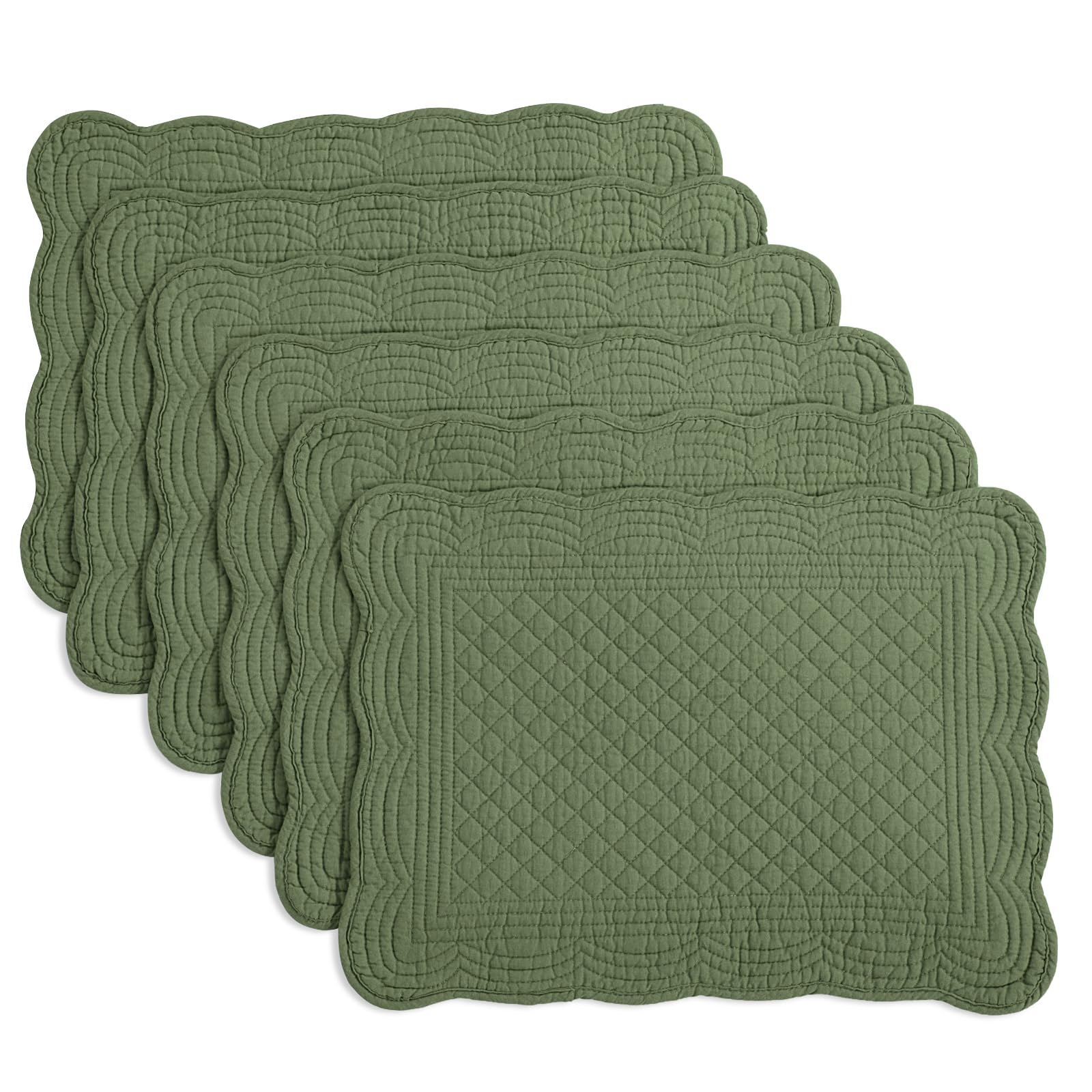 HOMBYS Quilted Placemats Set of 6 Washable-13x18 inches Rectangular Placemats for Kitchen Table-100% Cotton Fabric Rectangular Table Mats, (Emerald Green)