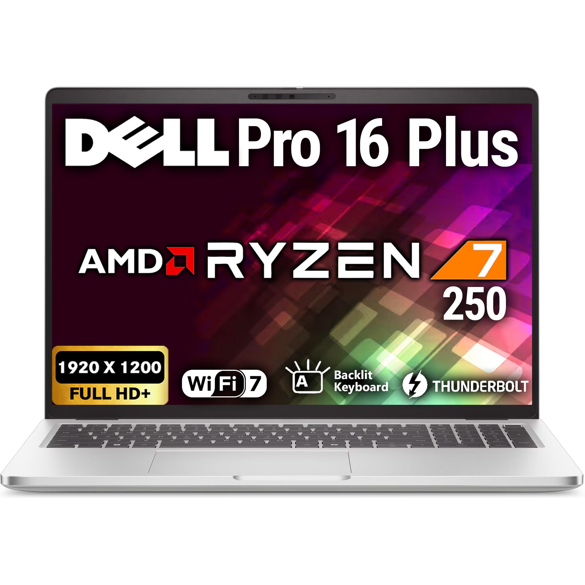 Oemgenuine Dell Pro 16 Plus PB16255 AI Business Notebook 16" FHD+ AMD Ryzen 7 Pro 250, 16GB DDR5 RAM, 1TB SSD PCIe, Wi-Fi 7, BT, Backlit Keyboard, FHD Webcam, Win 11 Pro - Silver