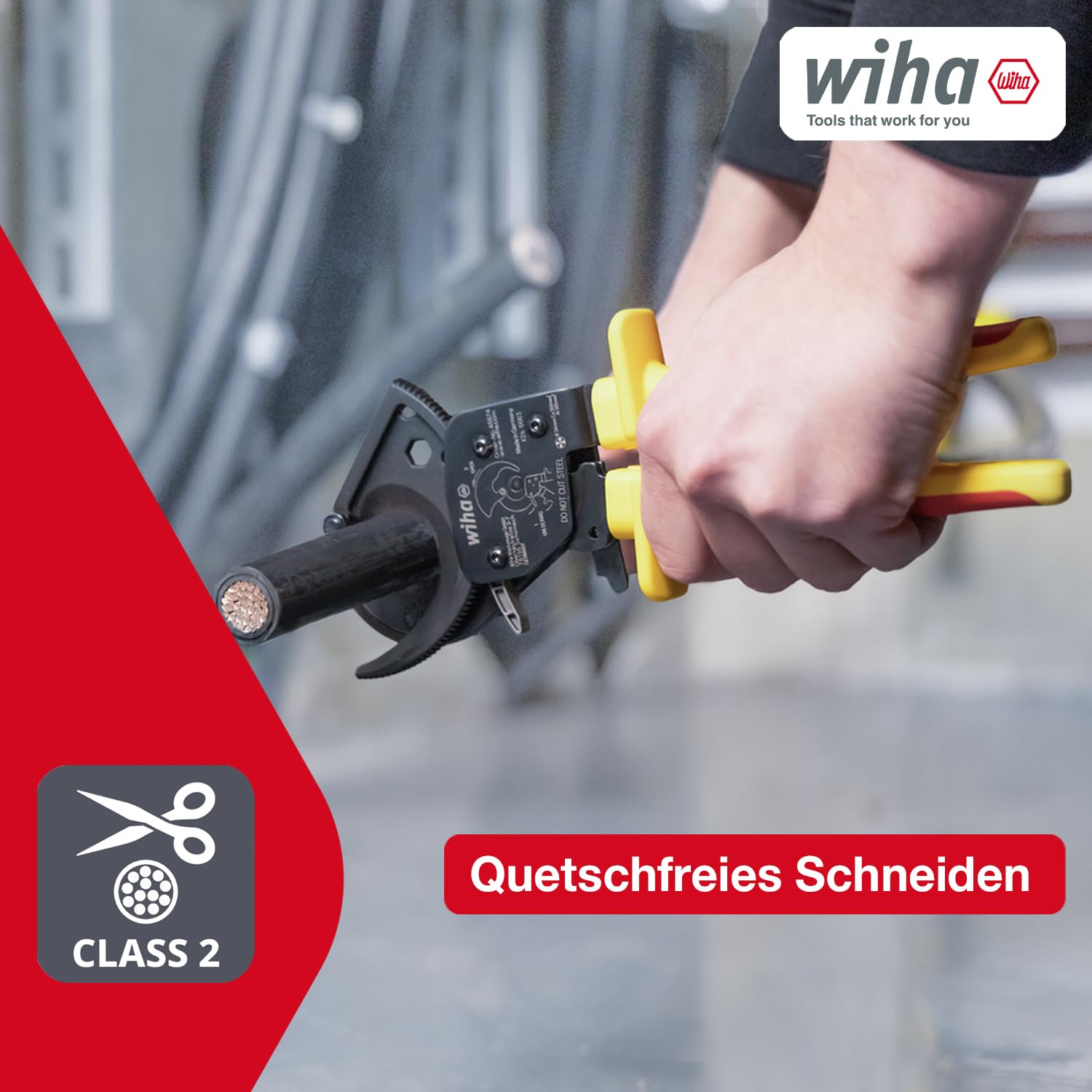 Wiha Kabelschneider bis 300 mm² I Ratschenkabelschneider für Cu- und AI-Kabel I Kabelschere mit Ratschenprinzip I Ratschenschneider für Aluminium- und Kupferkabel