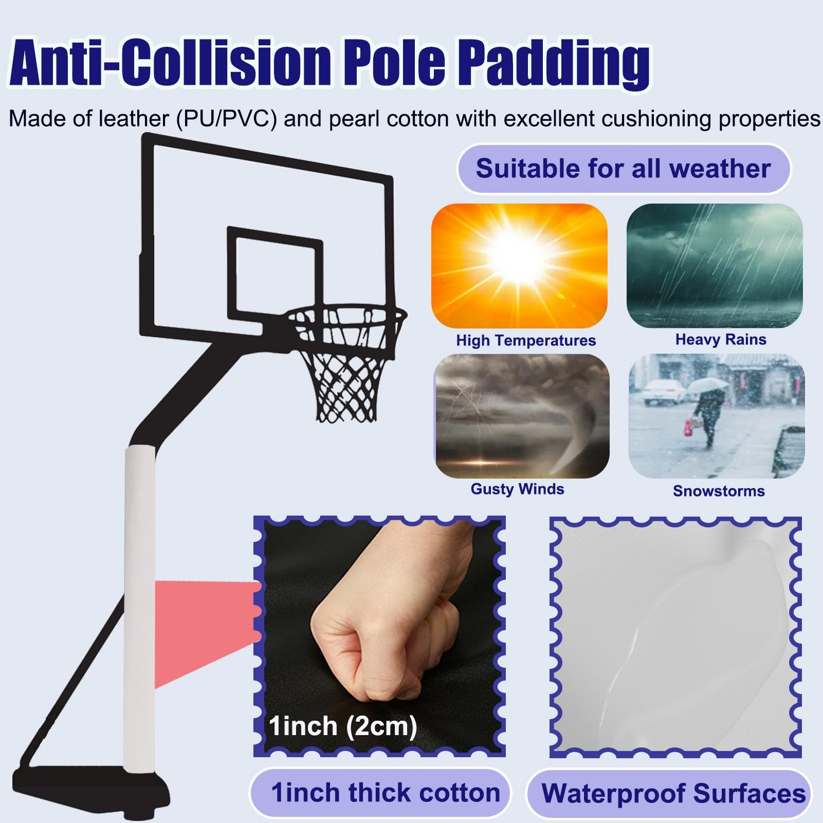 Envoltura acolchada para bastón de baloncesto y bastones redondos de 3 a 10 pulgadas, cubierta suave y duradera para vigas y columnas de soporte de metal