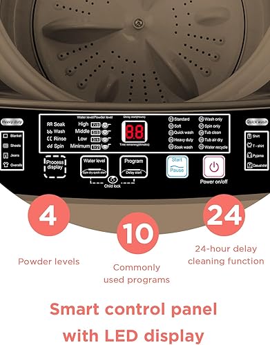 Miniatura 4 de Lavadora completamente automática de 17.7 libras con secadora giratoria, 10 programas de lavado, 8 niveles de agua, pantalla LED, bomba de drenaje,