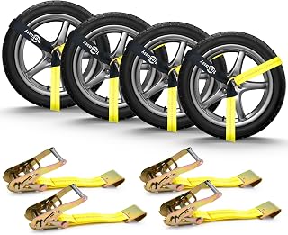 Trekassy Car Tie Down Straps with Flat Hooks, 2" x 120" Lasso Straps, Heavy Duty Tire Straps for a Car Trailer, 10000 LBS Breaking Strength
