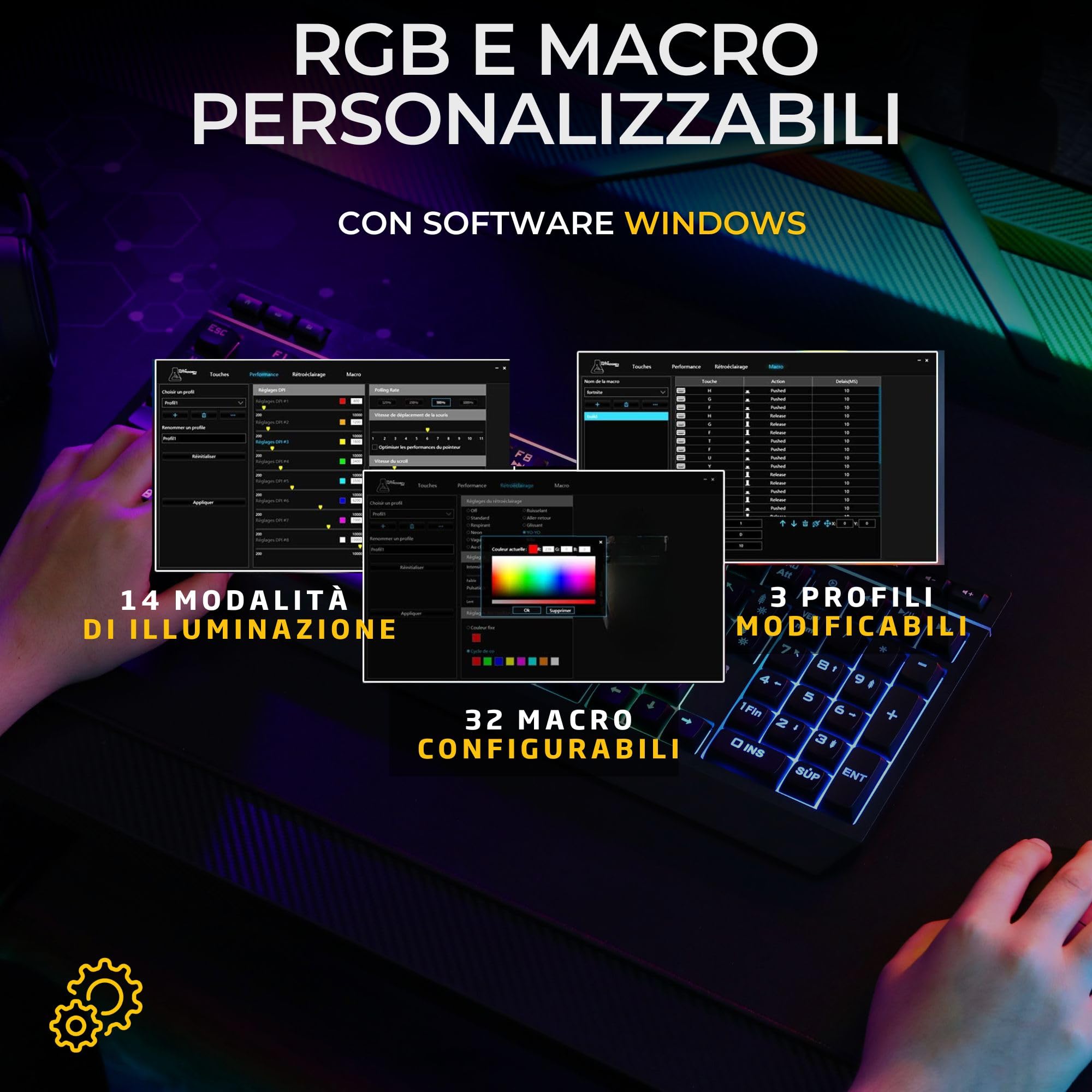 THE G-LAB Combo TUNGSTEN - Tastiera e Mouse Wireless Tripla Connessione 2.4GHz / Bluetooth/USB - Tastiera Gaming ITALIANA, RGB e Macro Custom - Mouse Gaming Wireless 6400 DPI - PC / PS4 / PS5 / XBOX
