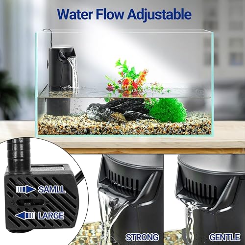 Miniatura 7 de REPTIZOO - Filtro interno para tanque de tortuga, filtro interno de esquina para acuario, 92 GPH de bajo nivel de agua con biofiltración de 3