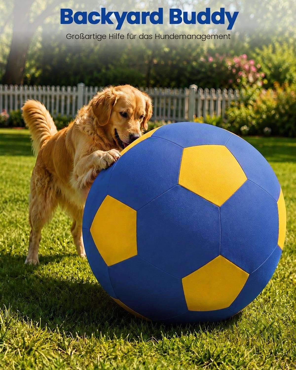 ANC POP Herding Ball für Hunde Pferdeball & Abdeckung 63,5 cm für Pferde groß mit Handpumpe zum Spielen, blau und gelb
