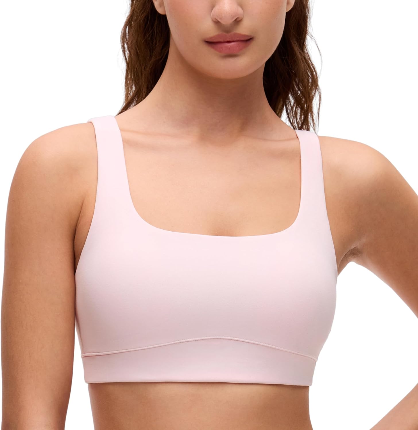 CRZ YOGA Butterluxe Scoop Neck Sports Bras for Women - U Back Padded Wide Strap Wireless Yoga Top