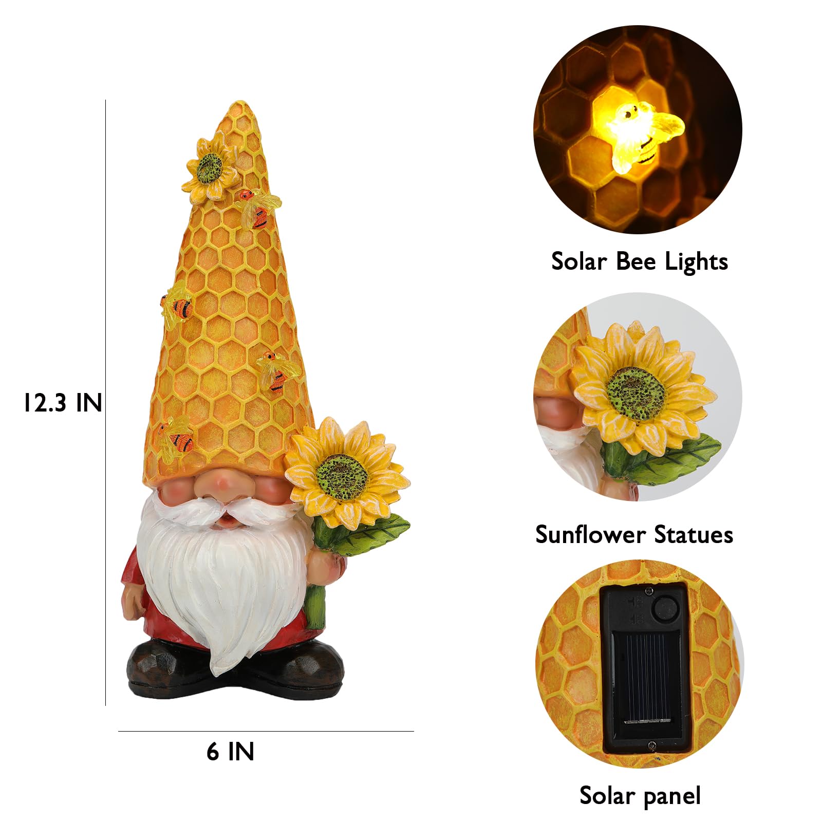 Gartenzwerge, Sonnenblumenzwerge, Gartendekoration, Gartendekoration, mit Solar-Bienenlichtern, Sommerdekoration, Zwerge, Außendekoration, Geschenke für Mutter, Frau, Hof, Kunstornament für