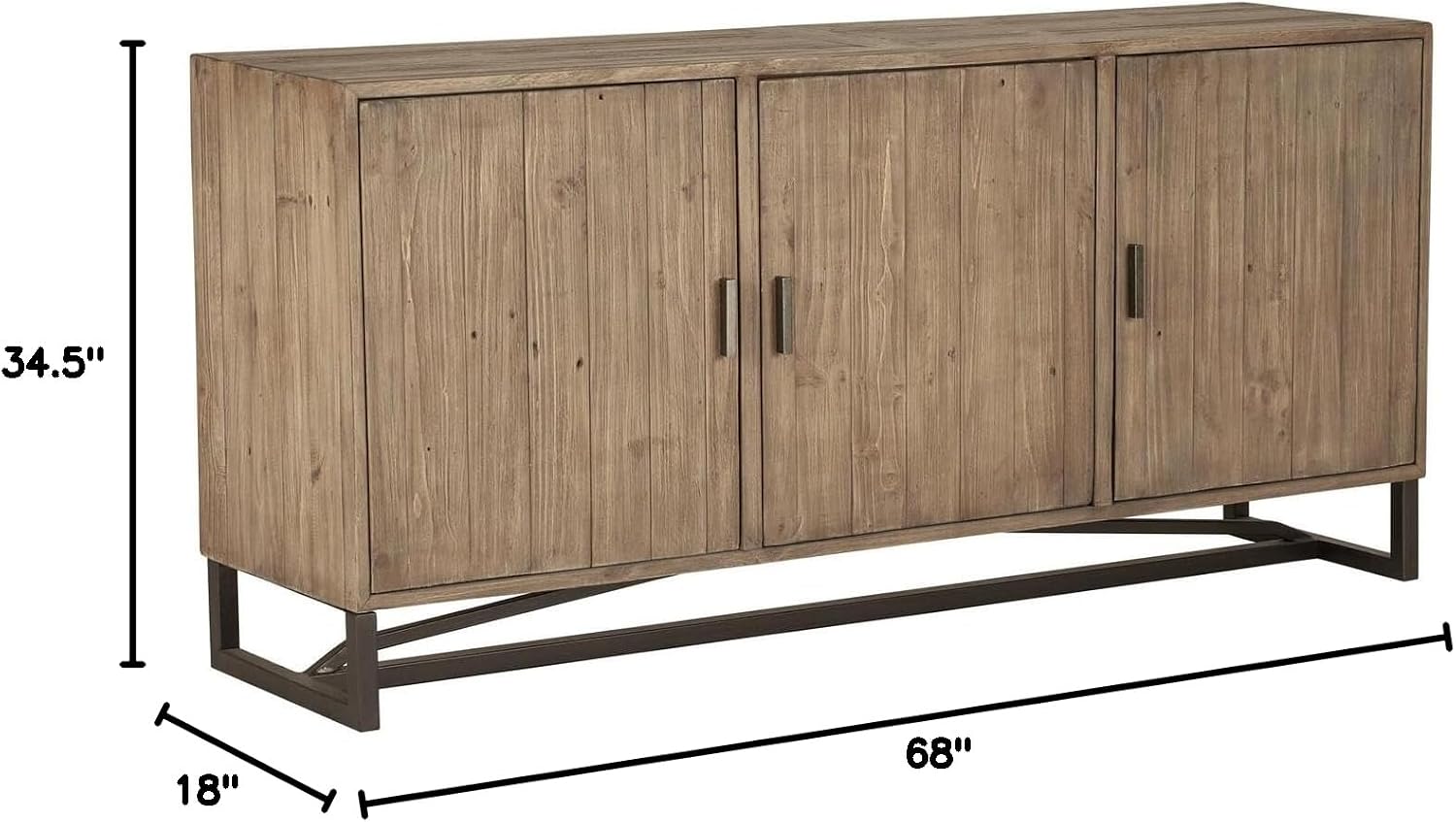 HomeStock Boho Sideboard Storage Cabinet - 68" Wide Farmhouse Wood Console Table with Metal Legs