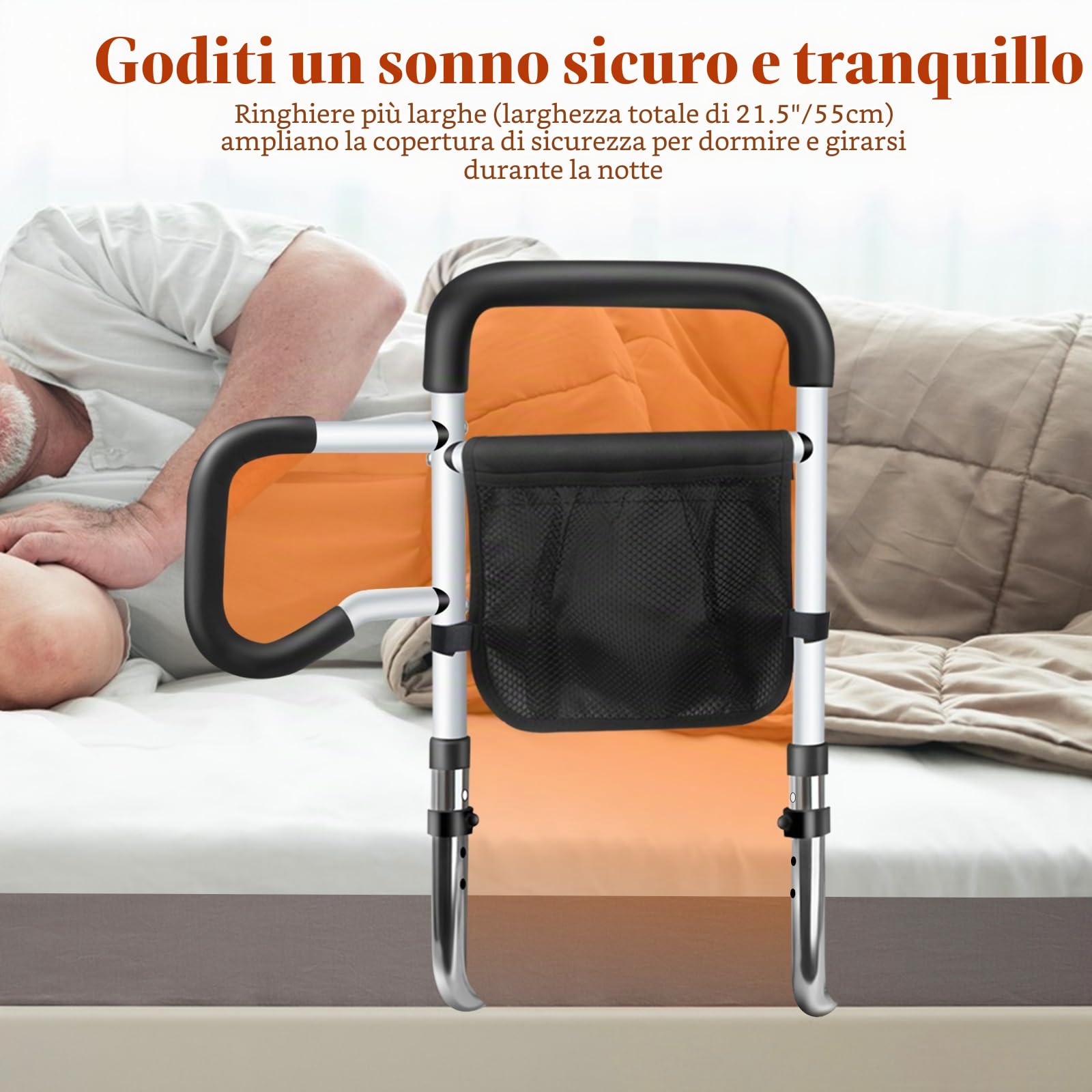 DePango - Griglia per la sicurezza degli anziani, altezza regolabile e griglia del letto con spazio per letti queen e king-size, griglia di protezione per letto in acciaio al carbonio per anziani