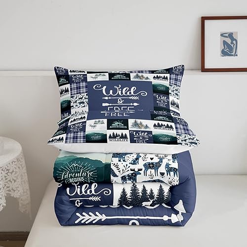Miniatura 5 de Erosebridal Juego de edredón rústico de oso de ciervo para niños y adolescentes, juego de ropa de cama de árbol del bosque, relleno de edredón de