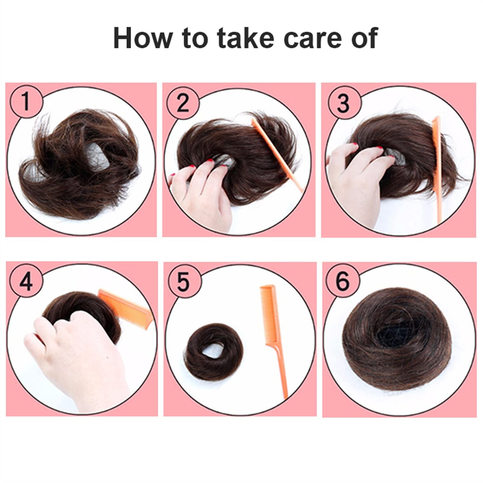 moño desordenado pieza de pelo 1 unidad de postizos de moño con banda de goma elástica for mujeres, moño de cabello humano, moño desordenado, pieza de cabello, moño de donut, cabello Remy brasileño Ha
