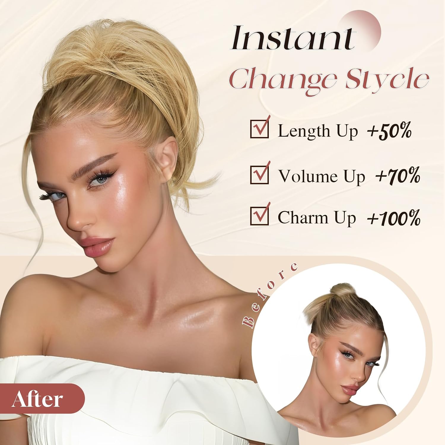 SOFEIYAN Claw Clip Short Ponytail Extension DIY Bendable Wires Hair Bun Fluffy Fake Hair Piece Straight Synthetic Hair Ponytail Extensions for Wonen - Dirty Blonde image 3