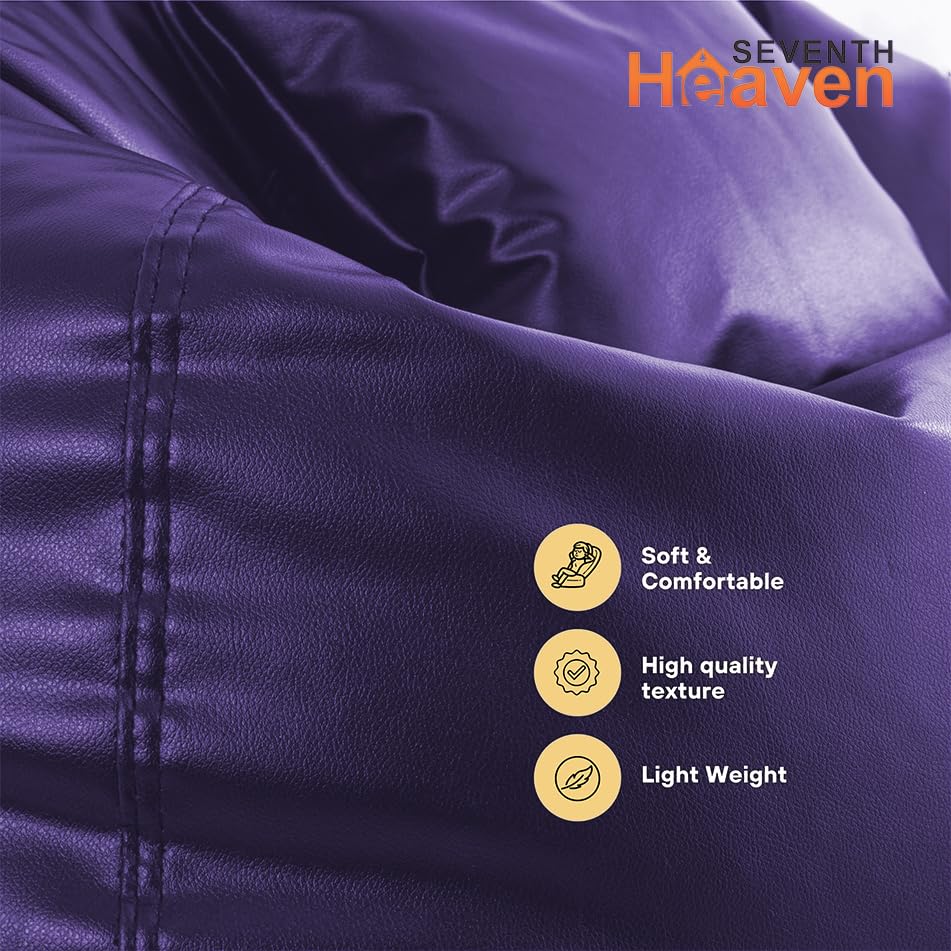 Image of Seventh Heaven 3XL Bean Bag Cover with Footrest and Cushion (Without Beans) | Premium Scratch Resistant Leatherette | (Leatherette Fabric - Purple)