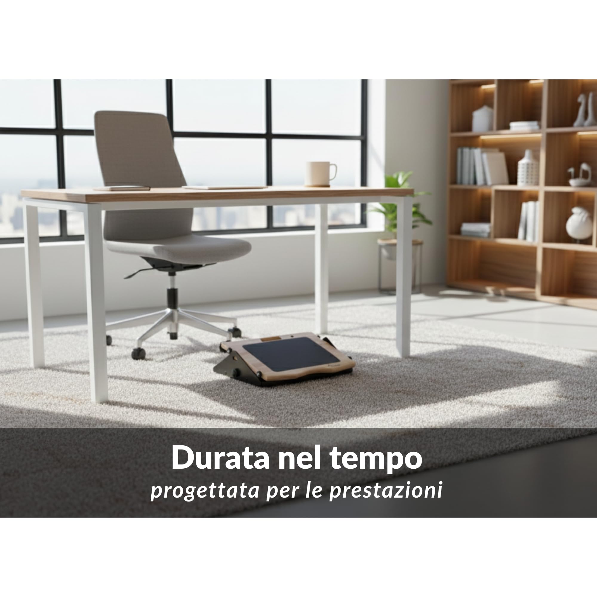 Poggiapiedi da scrivania ergonomici in altezza regolabile per scrivanie basso movimento morbido con ruote, suola base in legno e acciaio, design minimalista ed elegante, ideale per la casa e