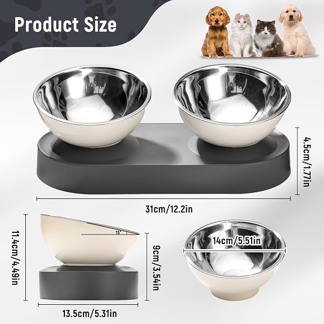 Foto 7 de 7 de Marchul Cuencos para gatos con soporte inclinado 15°, cuencos elevados de acero inoxidable para gatos