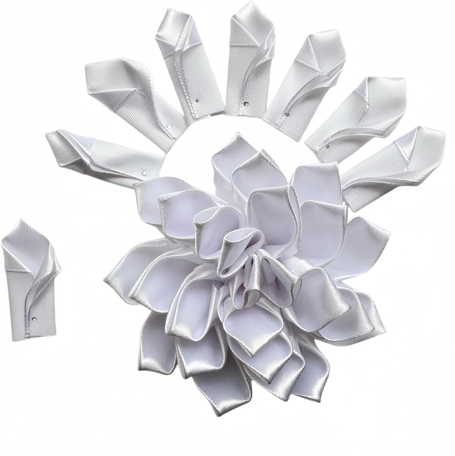 300 Counts Pre-Made Satin Ribbon Rose Petals Dahlia Lotus Flower Petals, Semi-Finished DIY Floral Craft Supply for Bouquets and Arrangements, for Weddings Valentines Anniversaries(300 Z White)