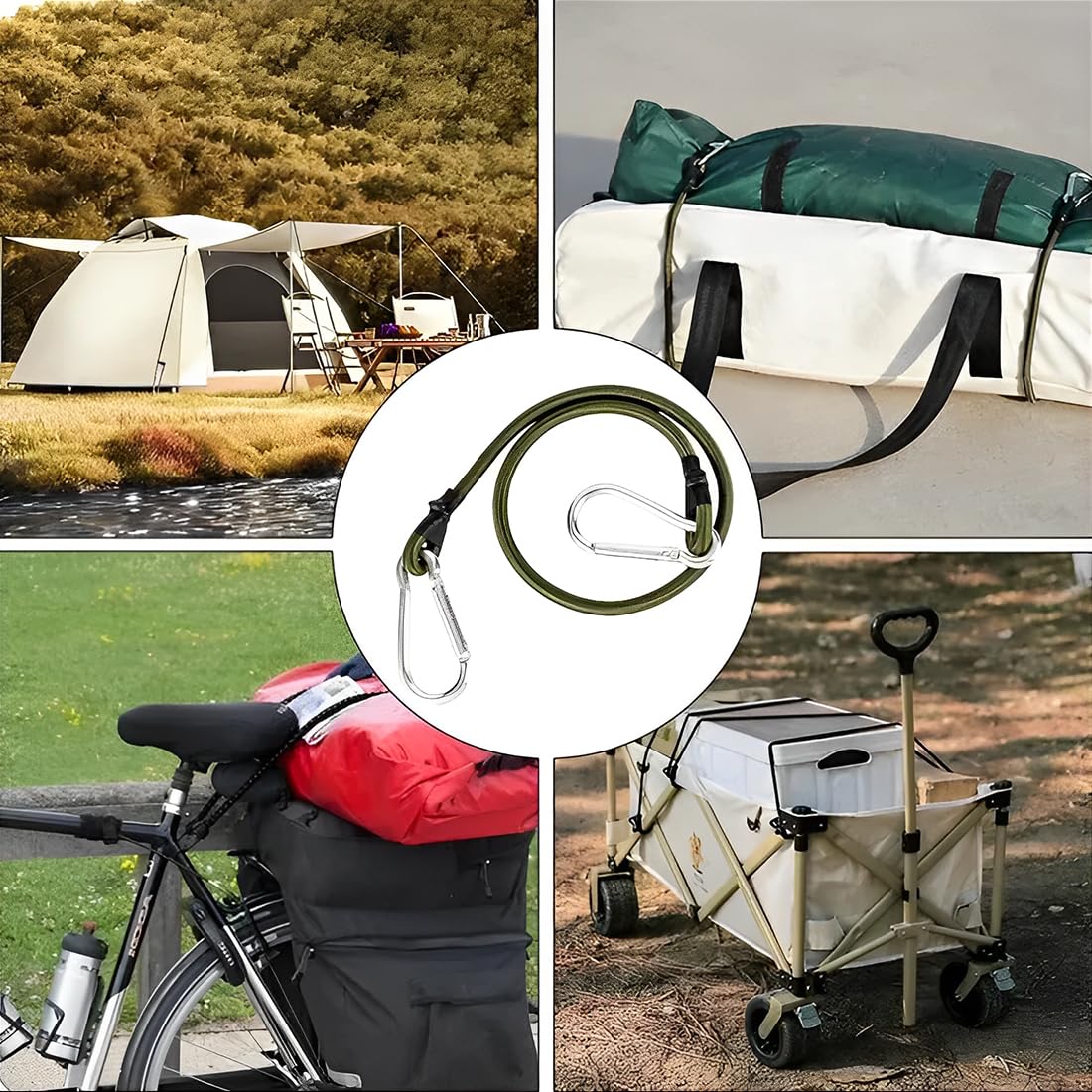 3 Pcs Cuerdas Elásticas, Cuerdas Elásticas con Mosquetones, 60 cm, 30 cm Tensores Elasticos, Gomas Elasticas Transporte para Maletas, Elásticas con Gancho para Toldos, Lonas, Camping, Equipaje