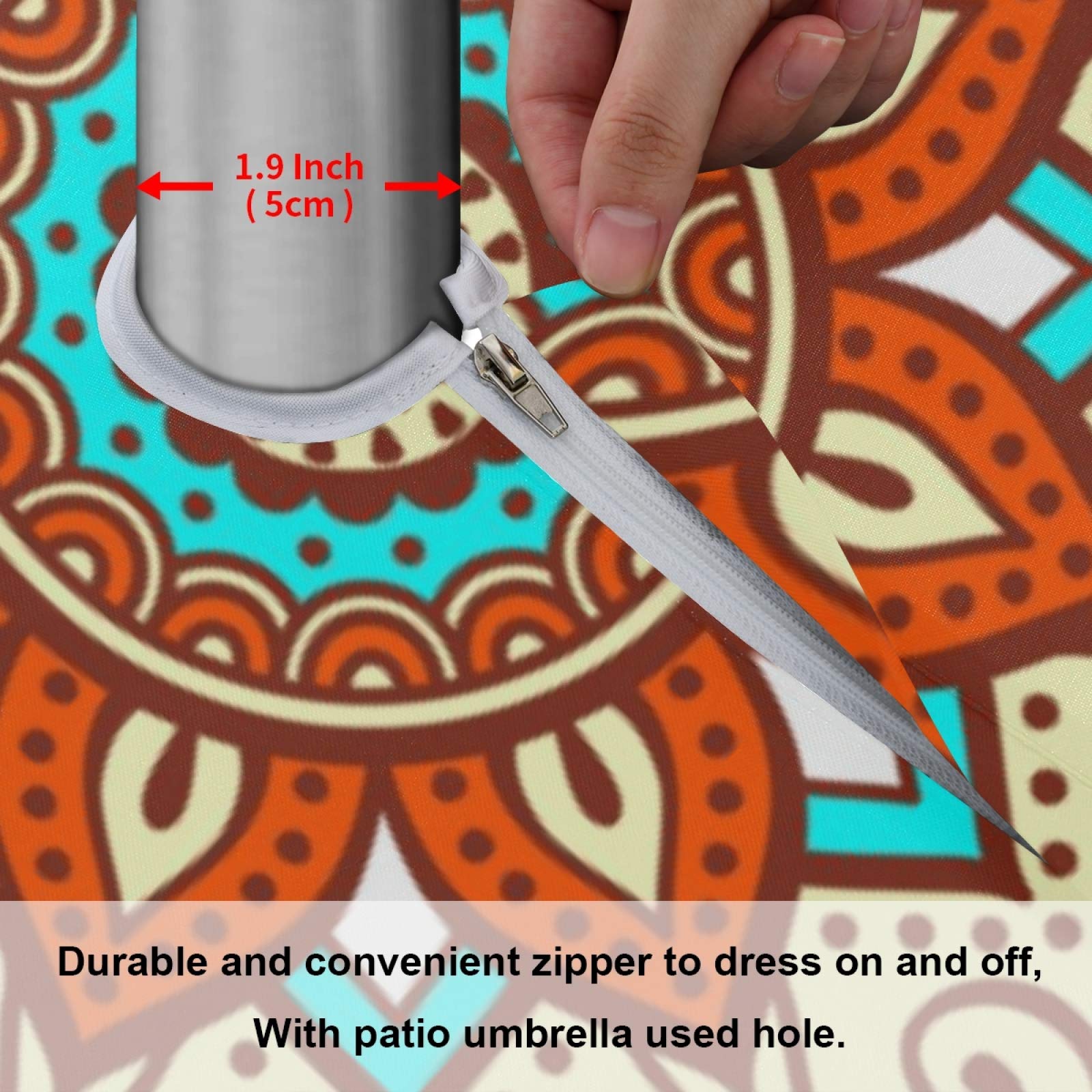 Nappe Ronde 152,4 Cm Avec Trou Parapluie + Fermeture Éclair – Motif Champignon, Imperméable Et Anti-Huile Pour Table Extérieur Pique-Nique & Barbecue