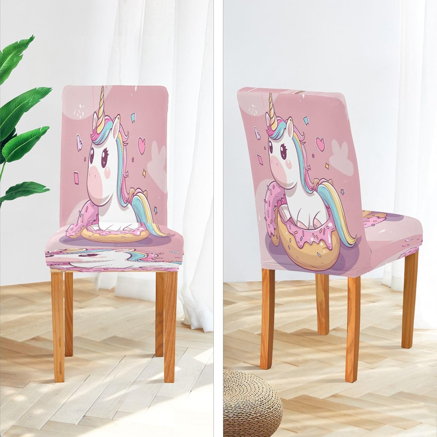 ALAZA Chair Covers for Dining Room, Cute Unicorn Donut Stretch Chair Cover Sets Chair Protector Removable Washable for Ktichen Restaurant Hotel