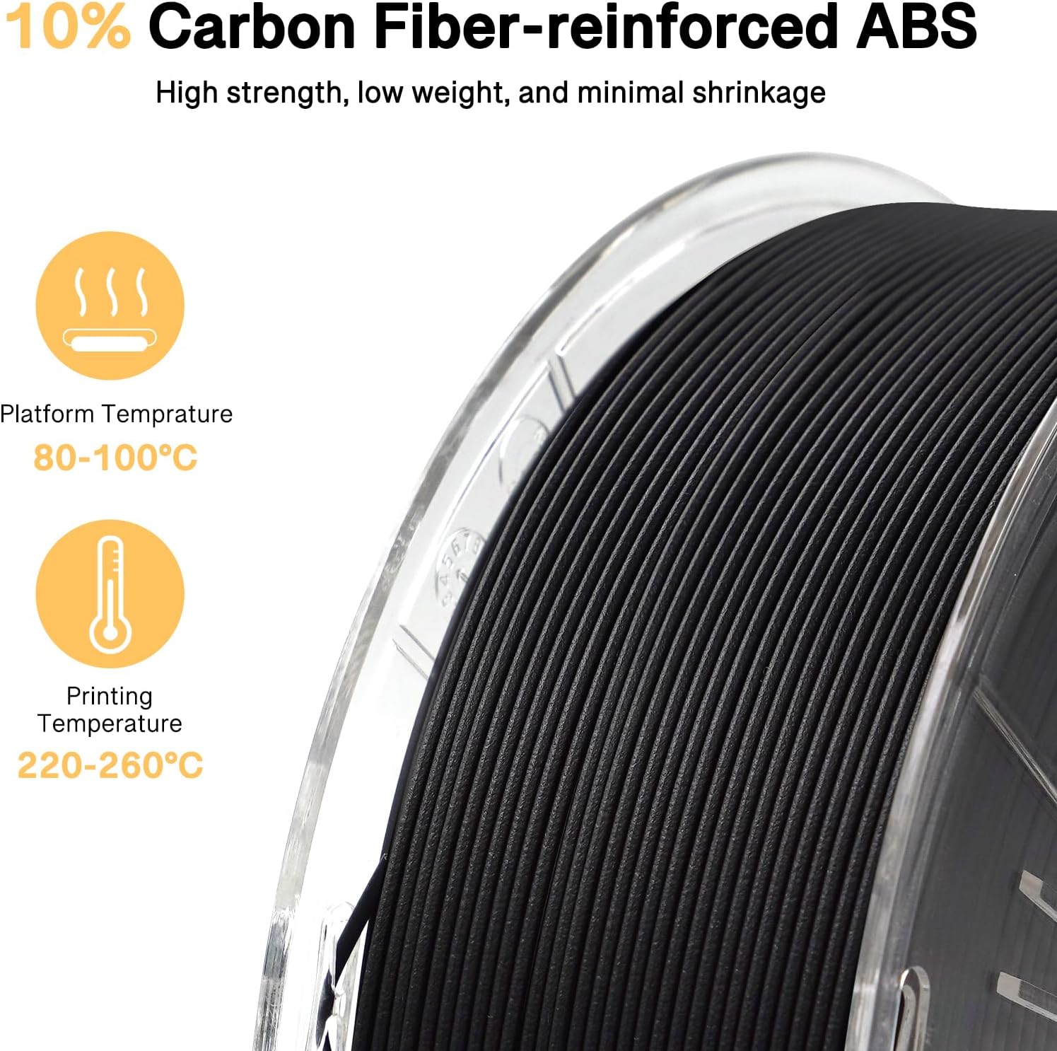 YXPOLYER Carbon Fiber ABS Filament 1.75mm 1kg ABS-CF 3D Printer Filament with Transparent Reusable PC Deformation-Resistant Spool fit AMS