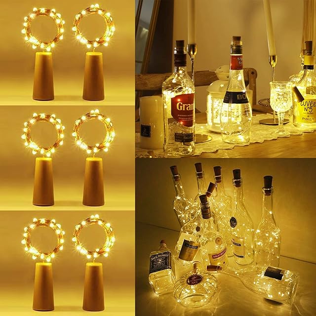 Vicloon Bottle Lights with Cork, 6pcs LED Bottle Light 2M/20 Wine Bottle Lights Copper Wire for Halloween Christmas Party Decor DIY, Warm White Lights, Battery Included (Battery Box Upgrade Design)