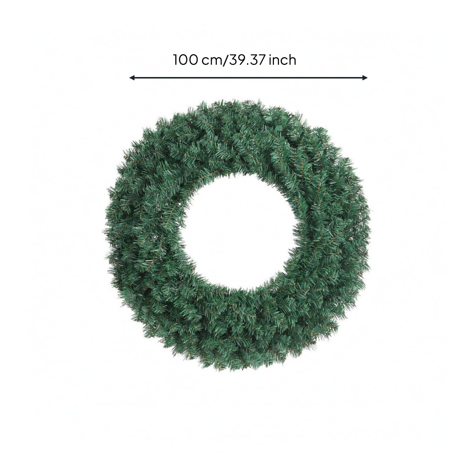 Künstlich Wandkranz, Grüner PVC-Weihnachtskranz, Großes Modell, 340 Zweige, Modell HH2617, 100 cm