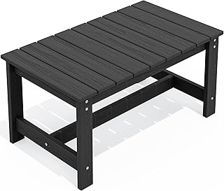 SERWALL Outdoor Coffee Table, HDPE Patio Coffee Table for Outside, Rectangle, Black