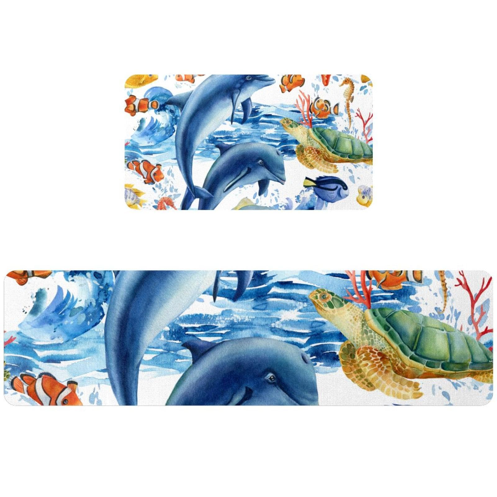Tapete de cocina alfombra antideslizante lavable y absorbente de animales marinos