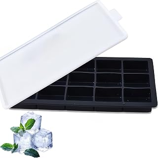制冰碟 硅胶 Mutenye 制冰机 带盖15个 冰桶 方便取出 四角冰 家用用 耐久性 节省空间 冰桶 (黑色)