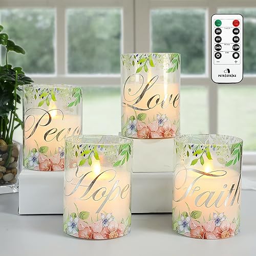 Miniatura 8 de PETRISTRIKE Velas rosas sin llama con control remoto y temporizador, velas de vidrio parpadeantes, velas LED de pilar con batería con temática de