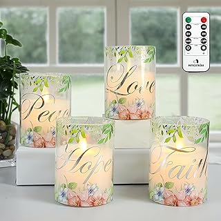 Pink Flameless Pillar Candles, Glass Led Candles Battery Operated with R...