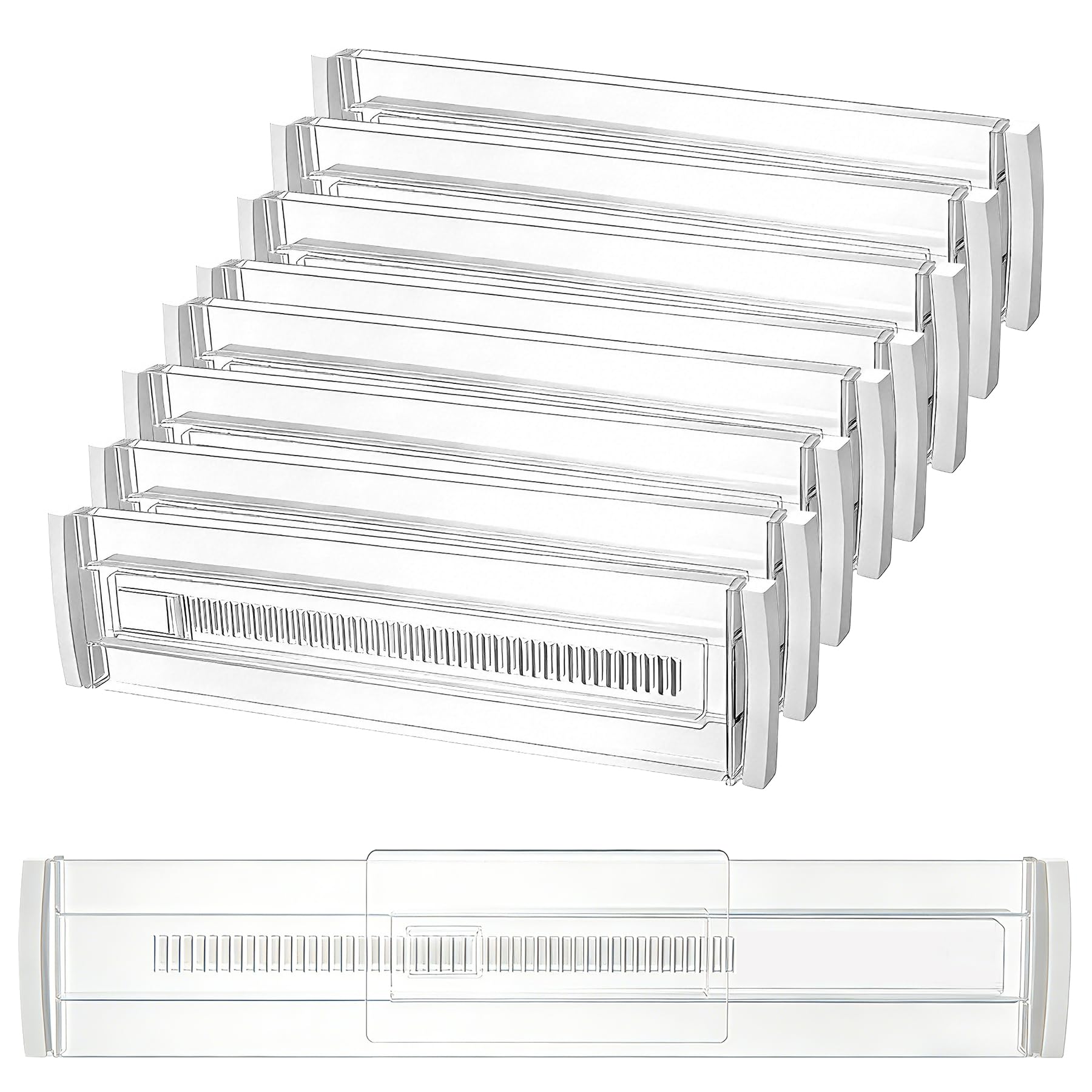 8 Pezzi Divisori per Cassetti Regolabili, Organizer Cassetti, Cassetti in Trasparente Separatori, Divisori per Cassetti in Plastica per Comò, Armadio, Bagno, Cucina, Ufficio