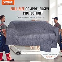 Vista 2 de VEVOR Mantas de Mudanza, 72" x 54", Peso de 21 lbs/dz, 12 Paquetes, Manta de Embalaje de Algodón Reciclado Profesional, Almohadillas Grandes