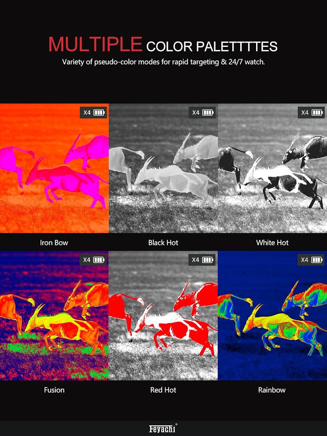 Feyachi Thermal Imaging Rifle Scope 1300-Yard Detection Range Rechargeable Battery 12-Hour runtime IPX7 Waterproof Rating Thermal Night Vision Scope with 6 Color Palettes for Hunting
