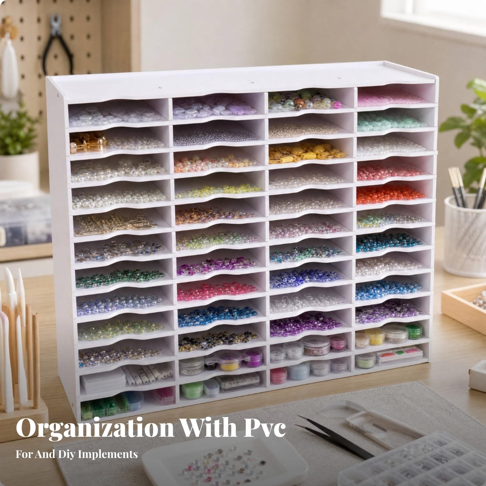 Boîte Rangement Gran Capacité Organiseur Bureau en Plastique PVC Multifonction pr Étudian, 48 Grille