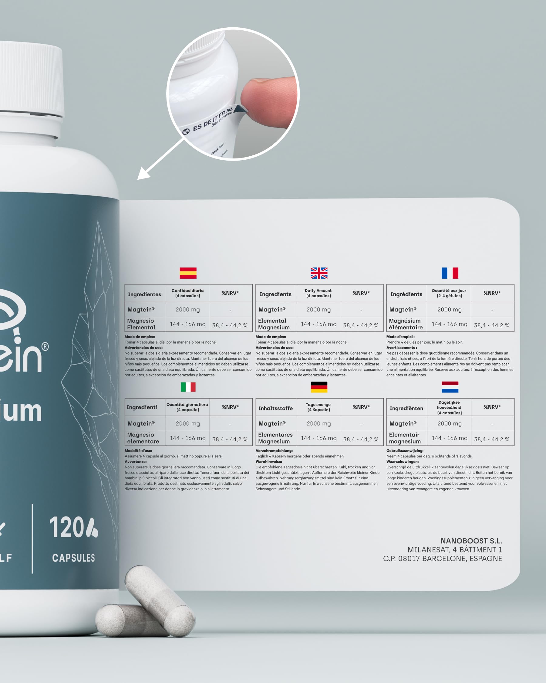 Magnésium L-Thréonate | Haute dose 2000 mg de Magtein® pur | Absorption optimale | 120 Gélules | Mémoire, Concentration, Sommeil profond