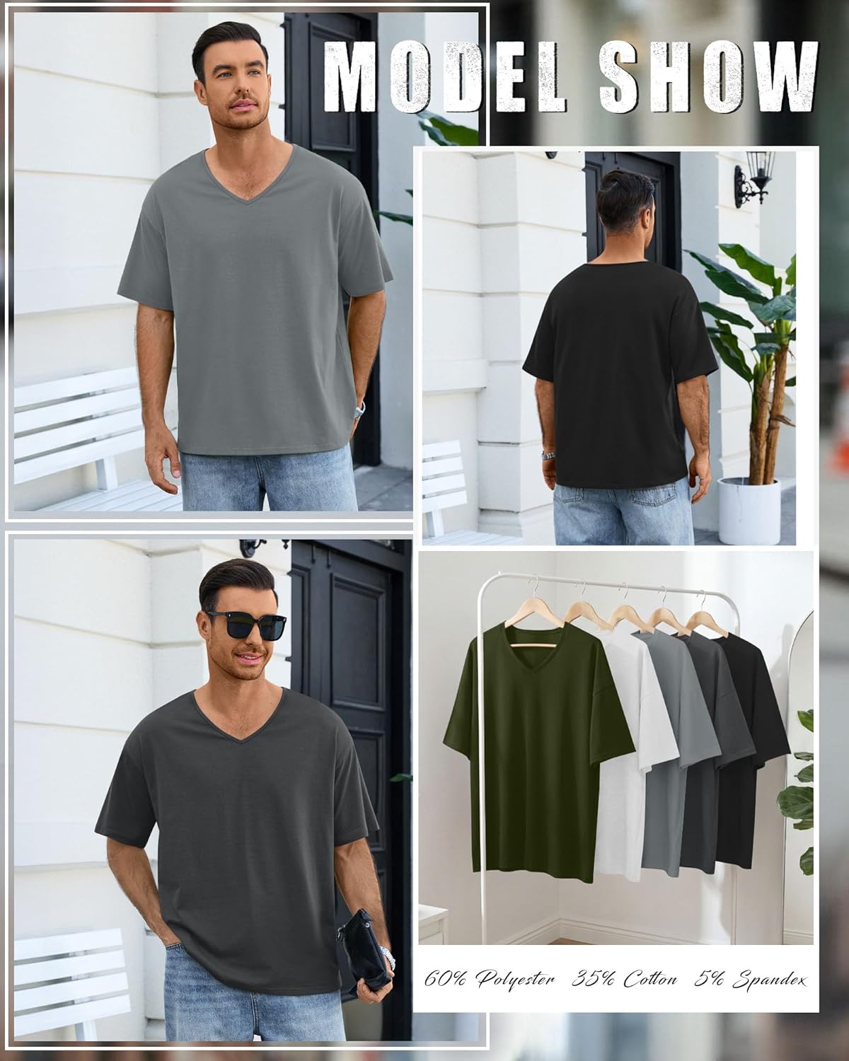 Neer 5 Pack Men's Oversized T Shirts V Neck Short Sleeve Soft Shirts Casual Basic Tee Loose Workout Solid Tops - Image 5