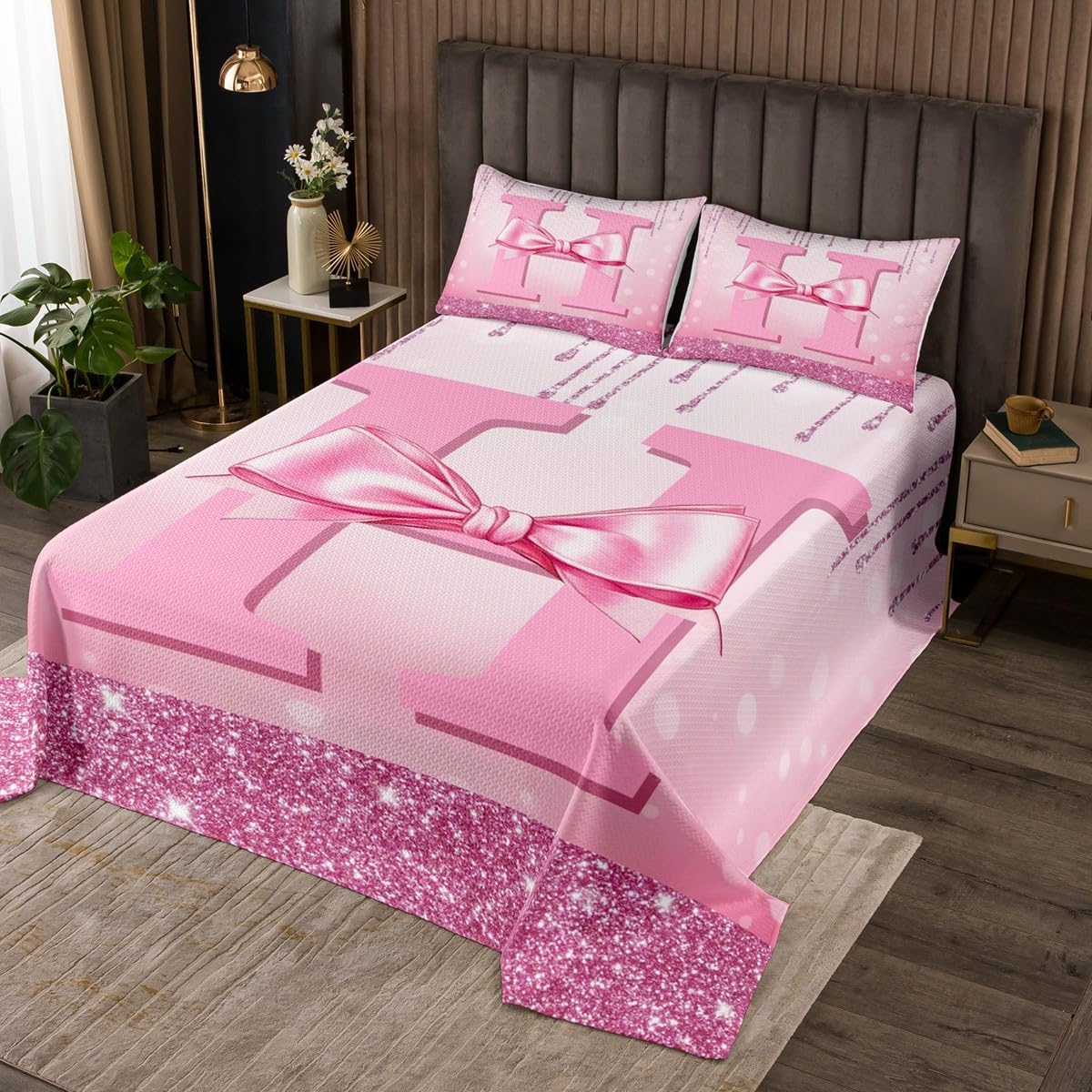 Erosebridal Initial Letter L Bedspread Sets Queen Size for Women Girls Girlfriend - Cute Blue Bow Coverlet Set Girly Trendy Preppy Bow Bed Set Modern Fashion Coquette Bows Bedding Set