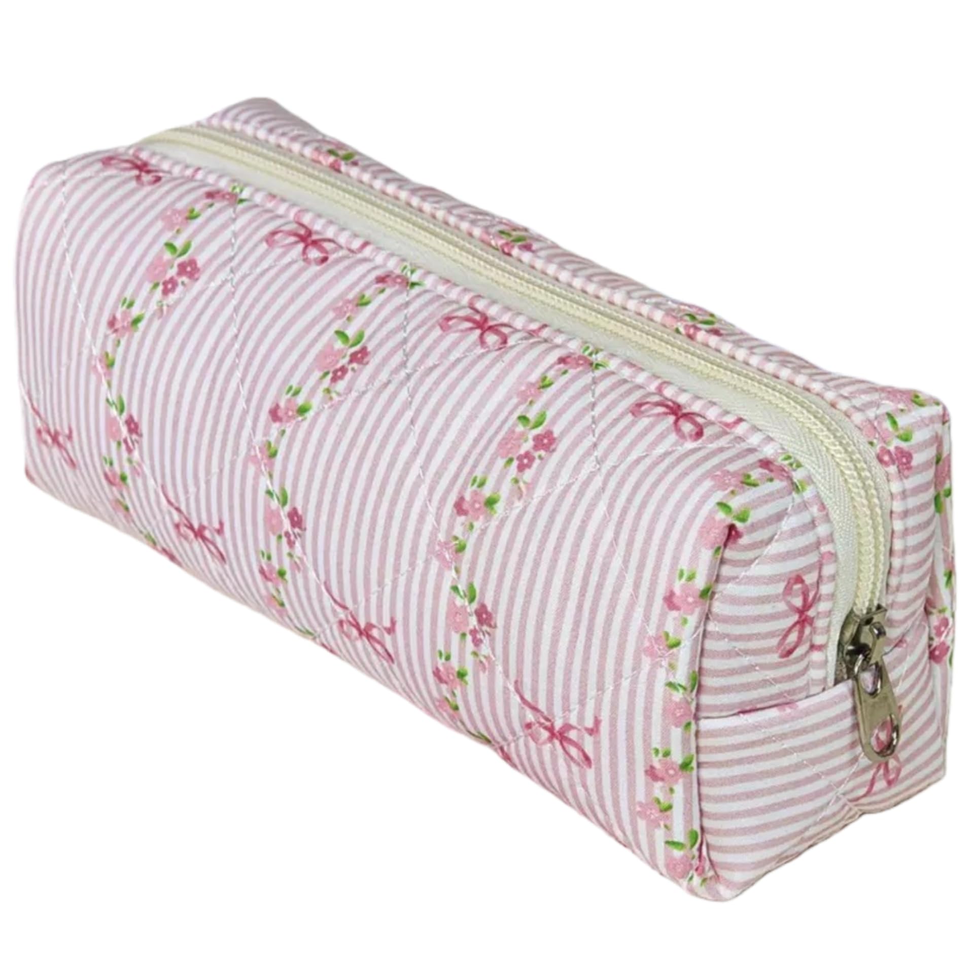 Carry bloom Pencil Pouch Cute Pencil Case for Girls Aesthetic Pencil Bag with Zipper Pen Cases School Supplies Makeup Bag (10 floral bow)