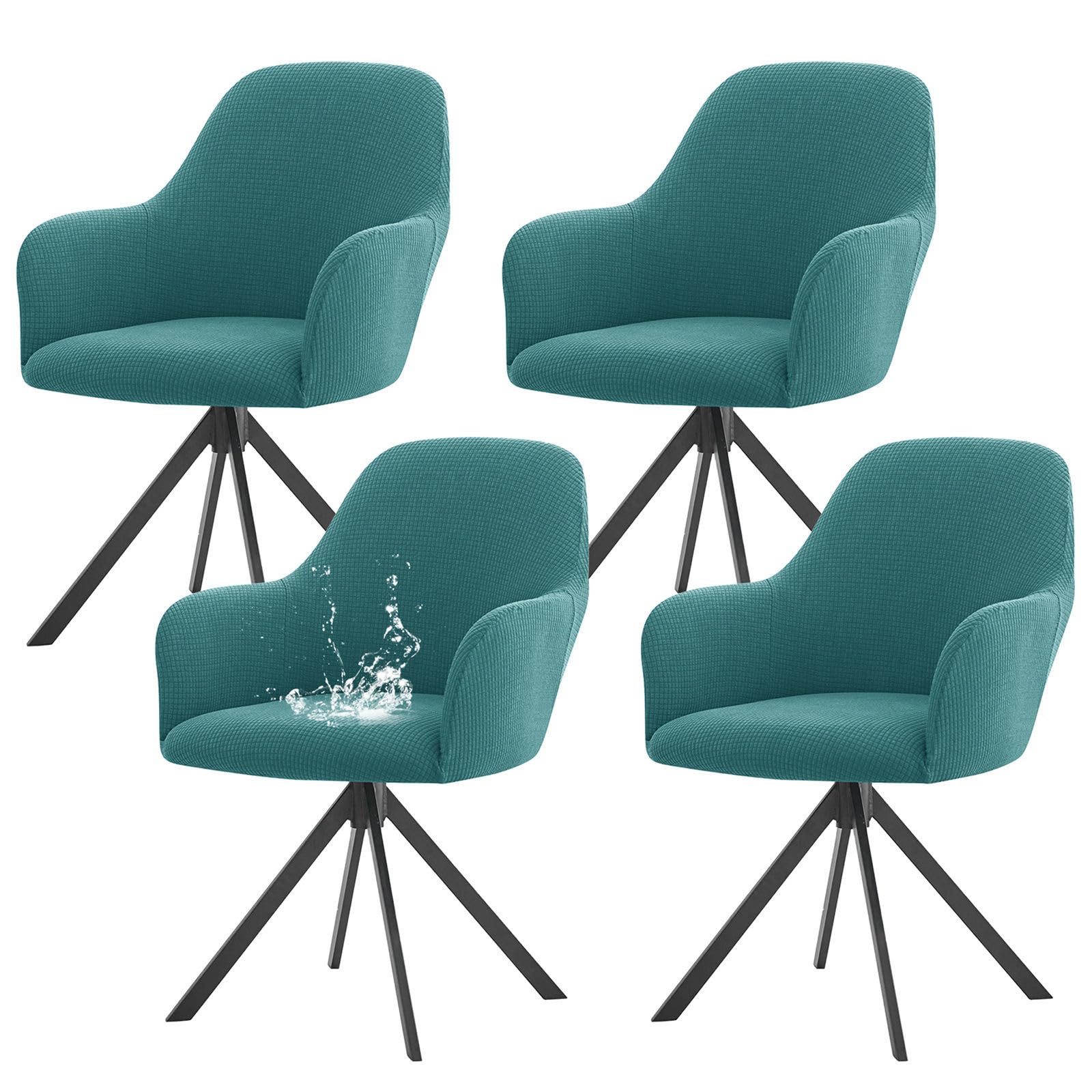 Fundas de Sillas Comedor con Brazos Elástico-Azul Verde-4 Pieza | Cubiertas Suaves y Modernas para Sillas con Respaldo Curvo, Protector de Sillón Extraíble y Lavable para Hogar y Oficina