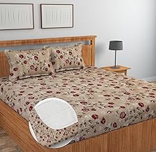 NEW LEAF Pure Cotton Full Elastic Fitted Bedsheets for Double King Size Bed with 2 Pillow Covers 220 TC Supersoft |Wrinkel Free Bed Cover Size - 72x78+10 inches, Mouse Color