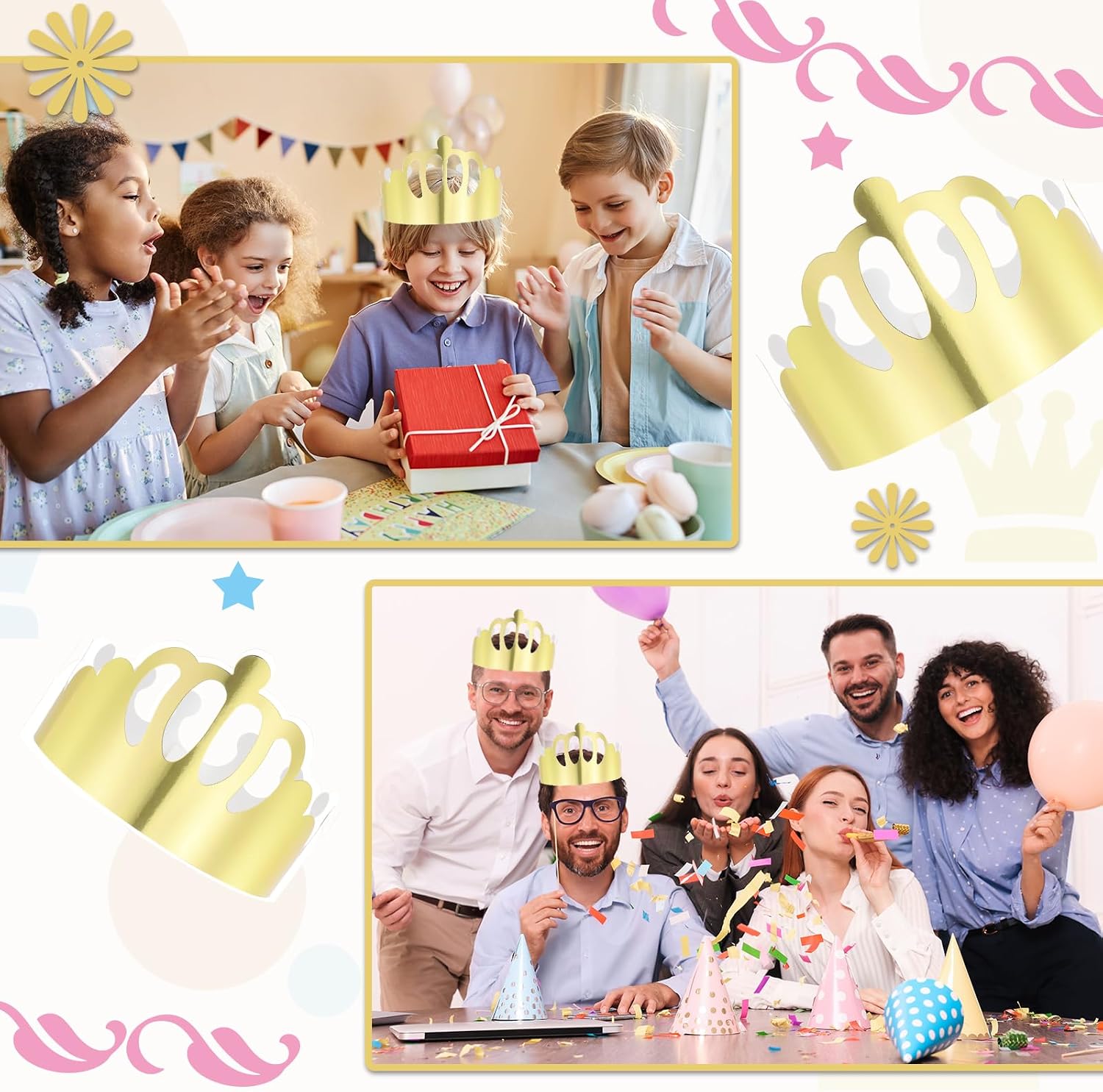 MECCANIXITY Paper Crowns Foil Birthday Crowns Bulk Party Hat for Birthday Party Hats Decoration Crown Party Supplies