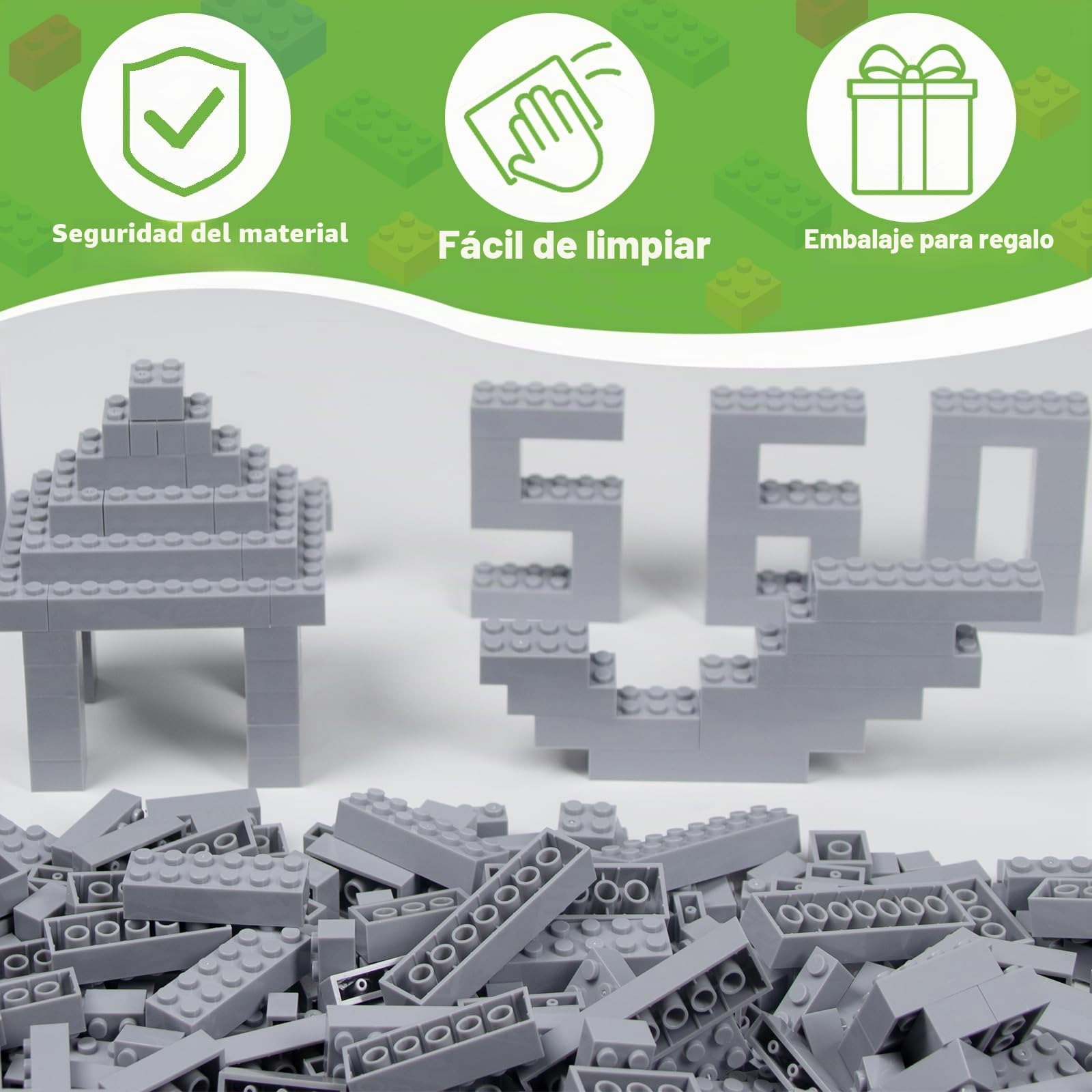 Cabeeskii 560 bloques de construcción clásicos grises a granel con 2 placas base, ladrillos de construcción en 7 tamaños, compatibles con todos los ladrillos principales, para niños y amantes de MOC