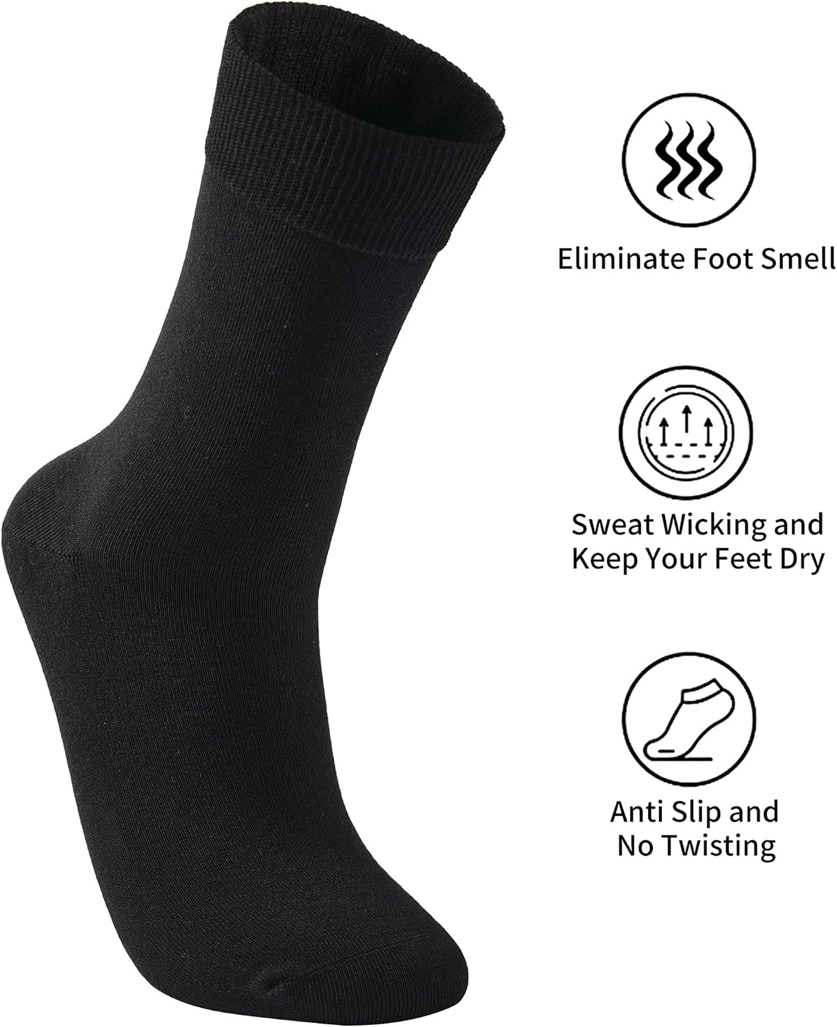 Womens Black Crew Cotton Dress Socks Anti Odor Blister Resistant Seamless Moisture Wicking for Daily/Business Wear,6-Pack
